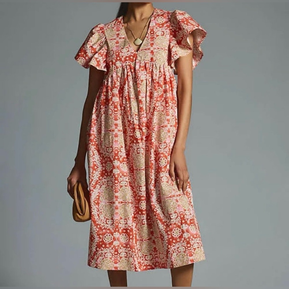 NWT Maeve Printed Flutter Sleeve Babydoll Dress